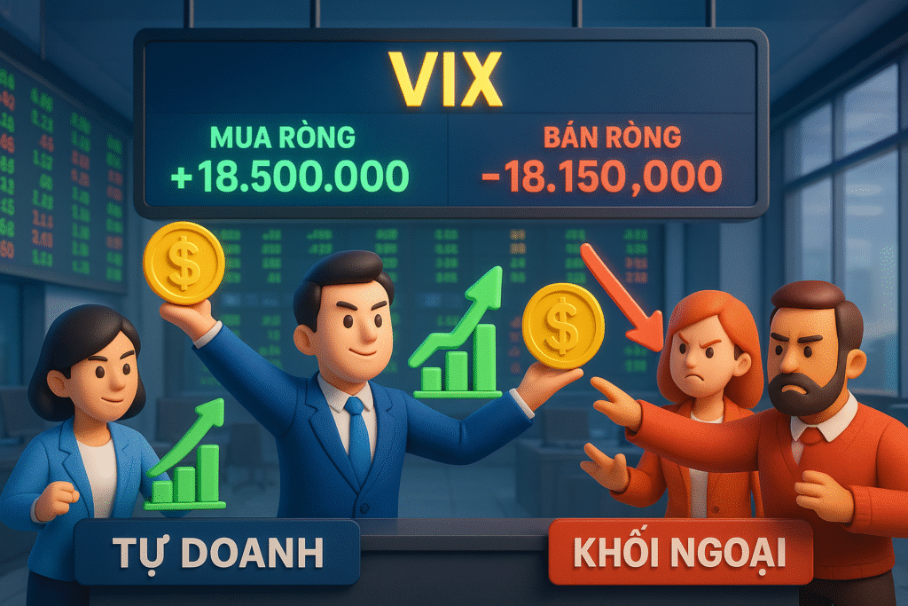 Dòng tiền cá mập ngày 18/04: Tự doanh và khối ngoại mua ròng trái chiều tại VIX
